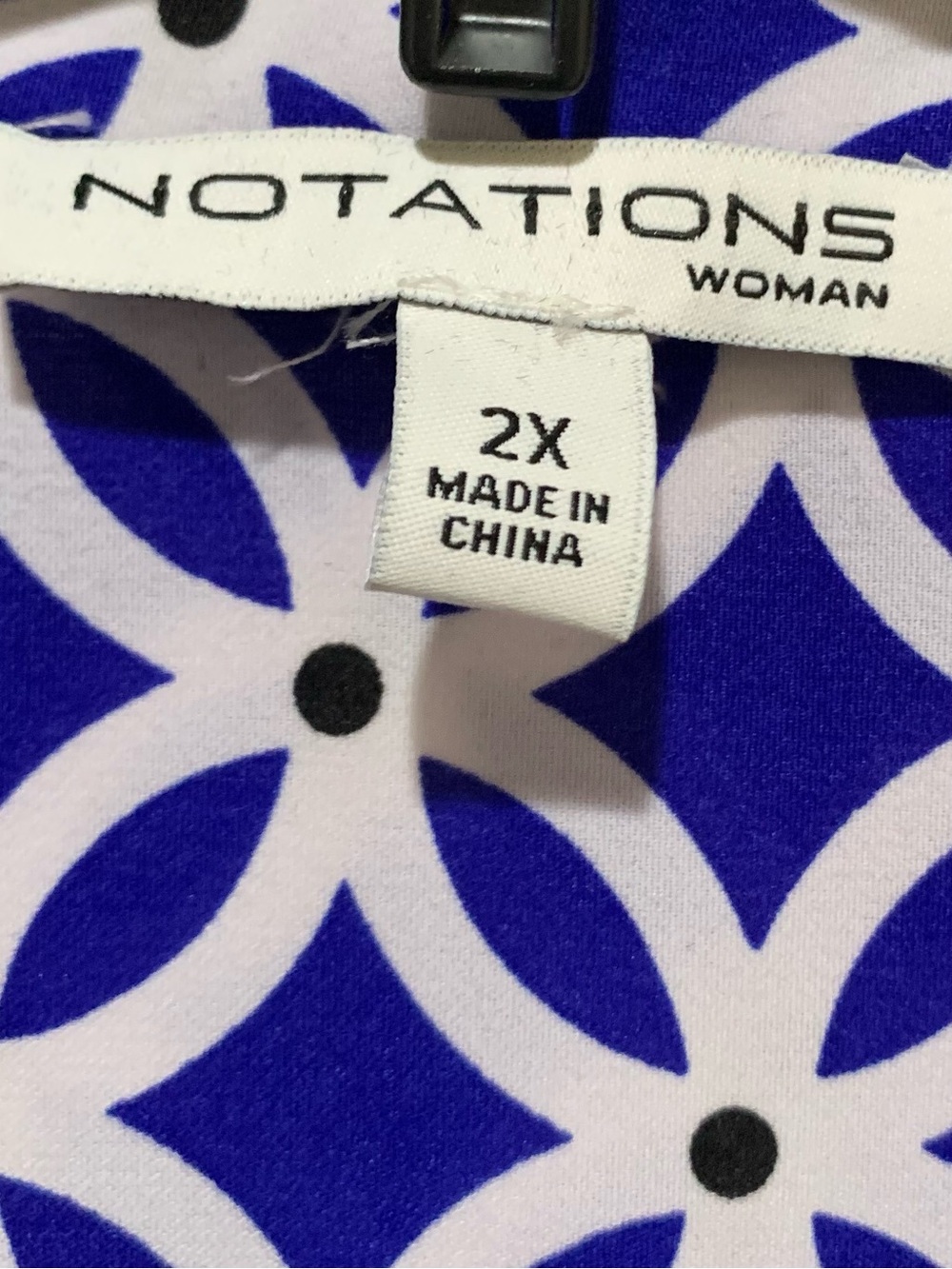 Notations Blue and White Geometric Button-Down Blouse Metallic Buttons 2XL - Picture 5 of 10